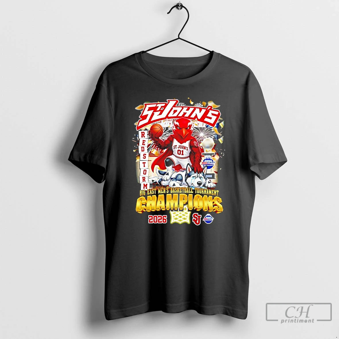 Classic St Johns Red Storm 2026 Big East Mens Basketball Tournament Champions Mascot T Shirts