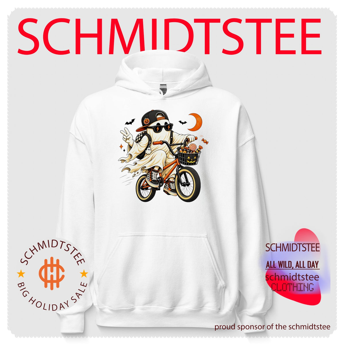 Cool Ghost Riding Bicycle with Halloween Candy Basket shirt