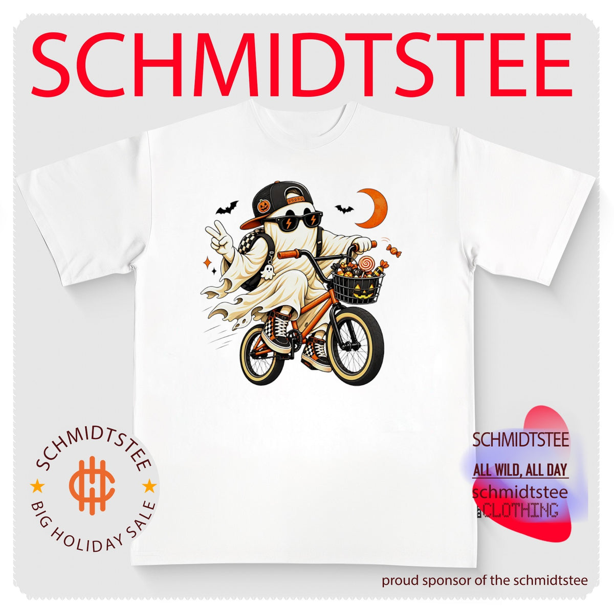 Cool Ghost Riding Bicycle with Halloween Candy Basket shirt