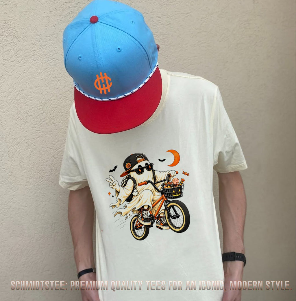 Cool Ghost Riding Bicycle with Halloween Candy Basket shirt