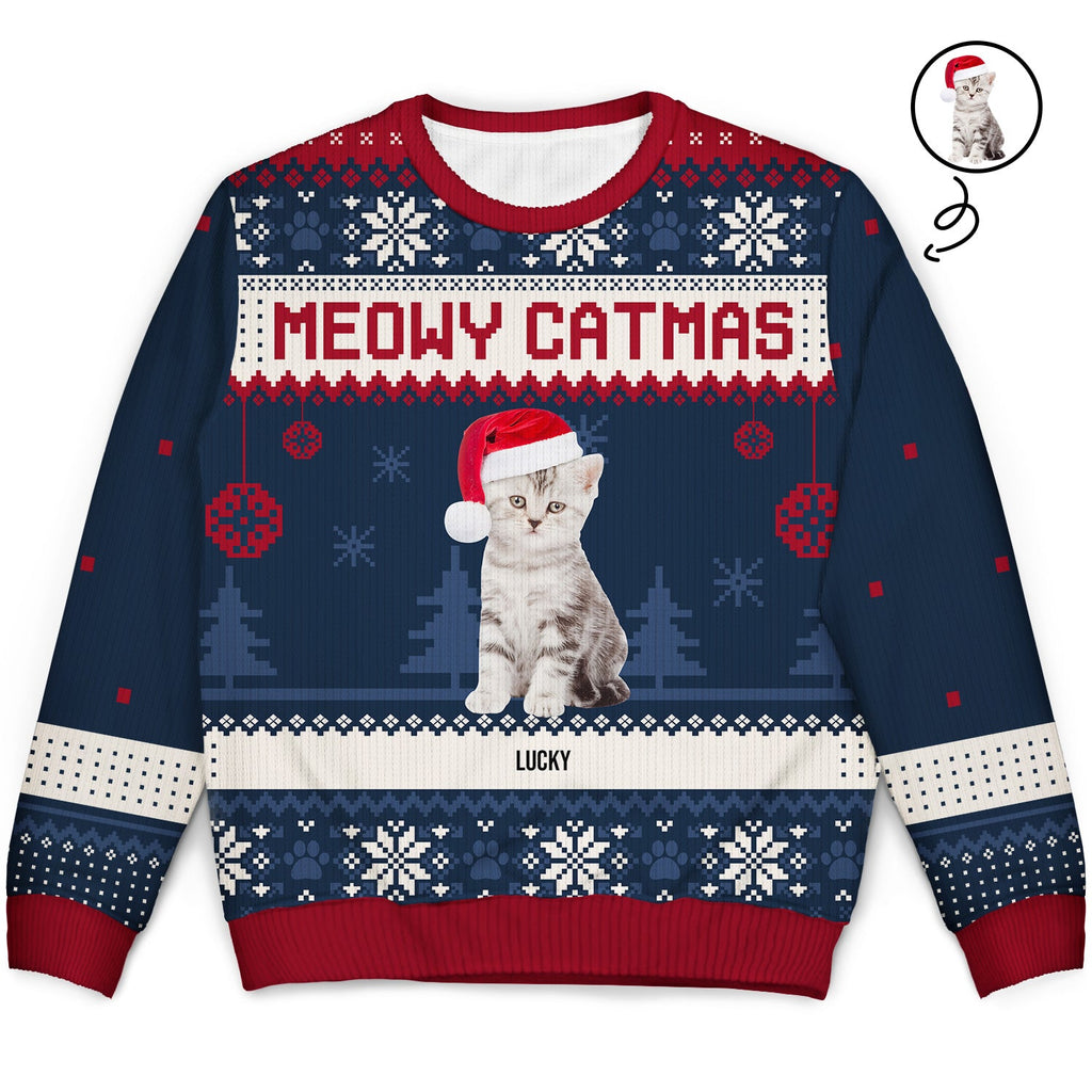 Custom Photo Meowy Catmas Is This Jolly Enough - Christmas Gift For Cat Lovers - Personalized Unisex Ugly Sweater