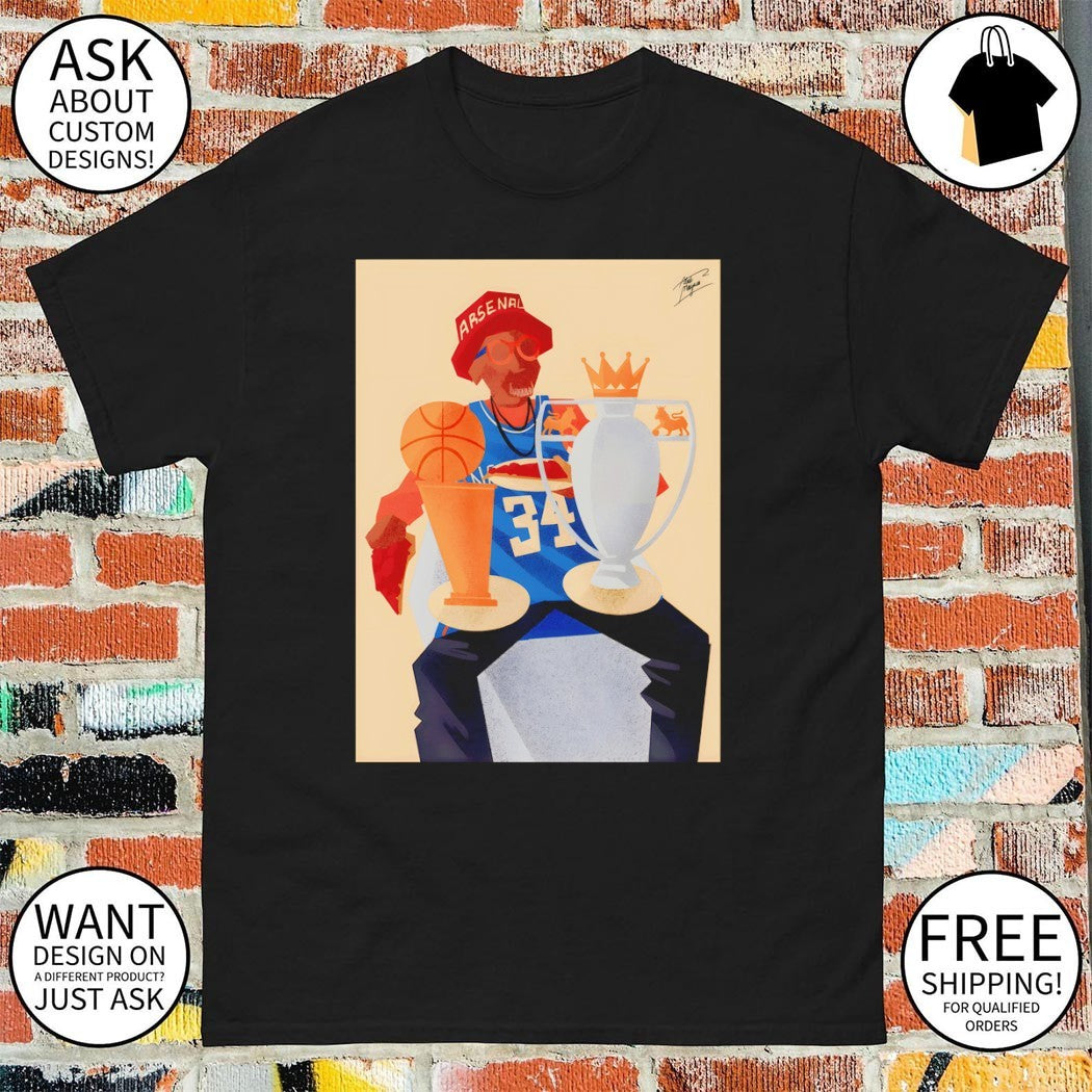 Dale Edwin Murray pizza Dap of Champions Arsenal Premier League cup and NBA Cup 2026 shirt