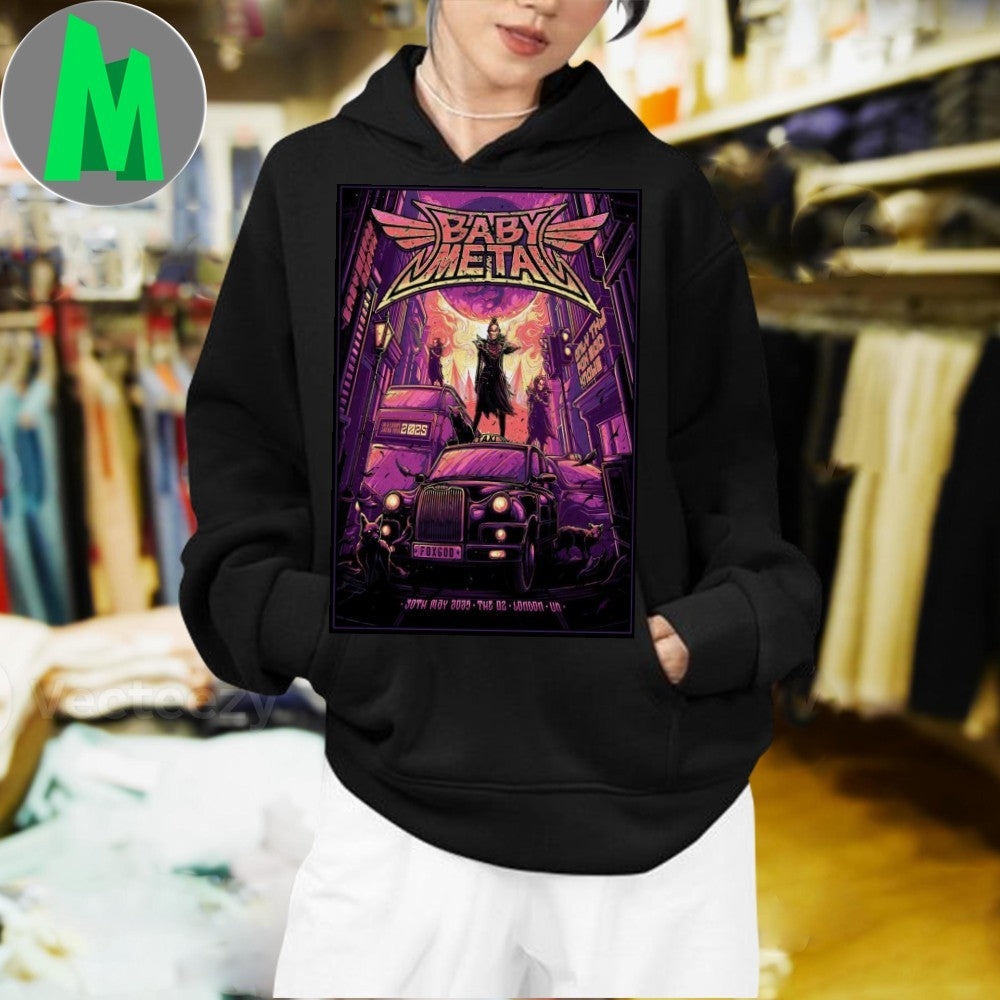 Design Babymetal London UK 2025 Pop Up Exclusive Poster The O2 May 30 Concert Heavy Metal Music Fan Apparel Black T-Shirt