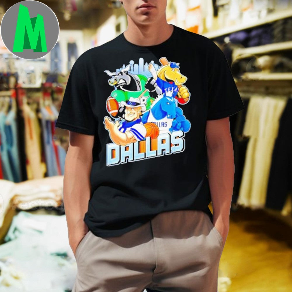 Design Black Dallas Sports Team Mascots City Skyline Graphic T-Shirt