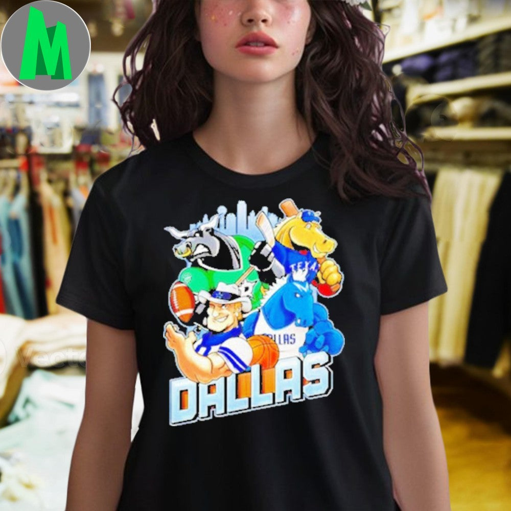 Design Black Dallas Sports Team Mascots City Skyline Graphic T-Shirt