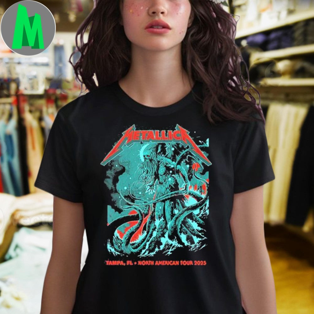 Design Black Metallica Tampa FL North American Tour 2025 Raymond James Stadium June 6 8 Music Band Concert Fan Shirt