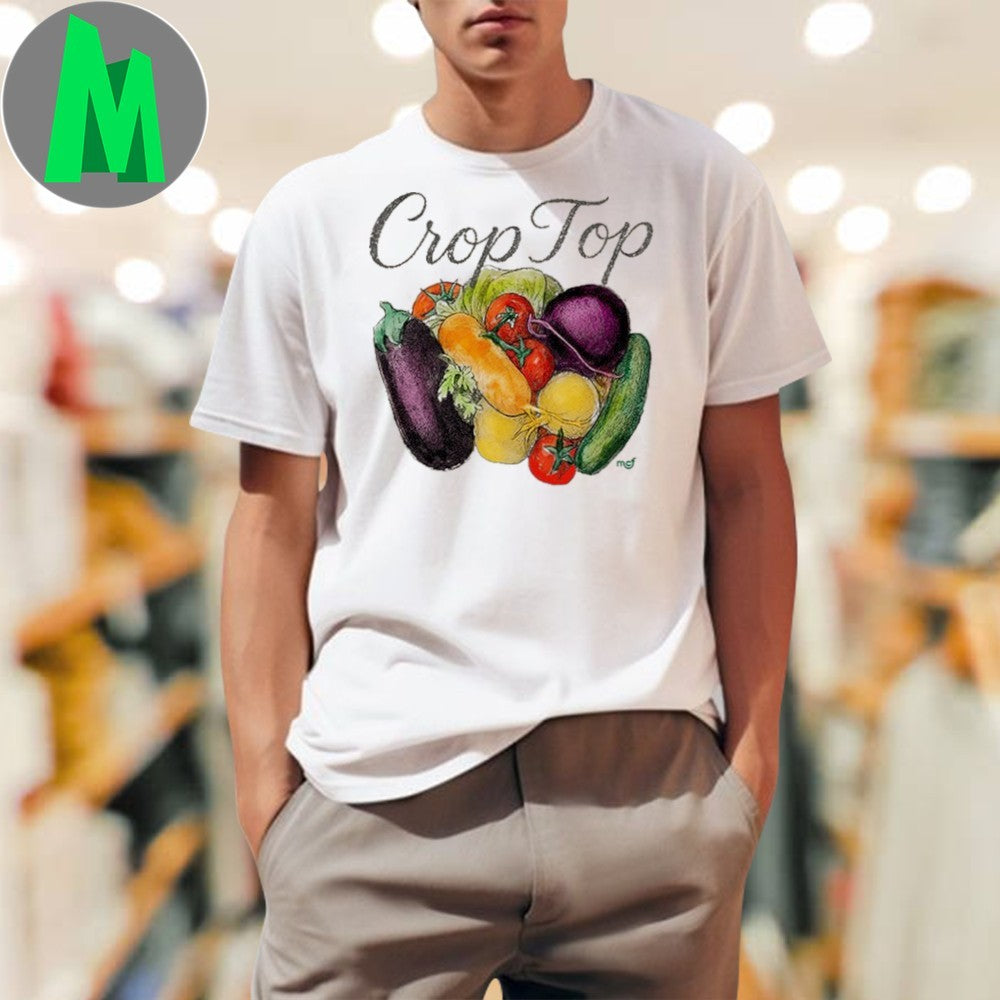 Design Cream Crop Top Vegetable Pun Shirt