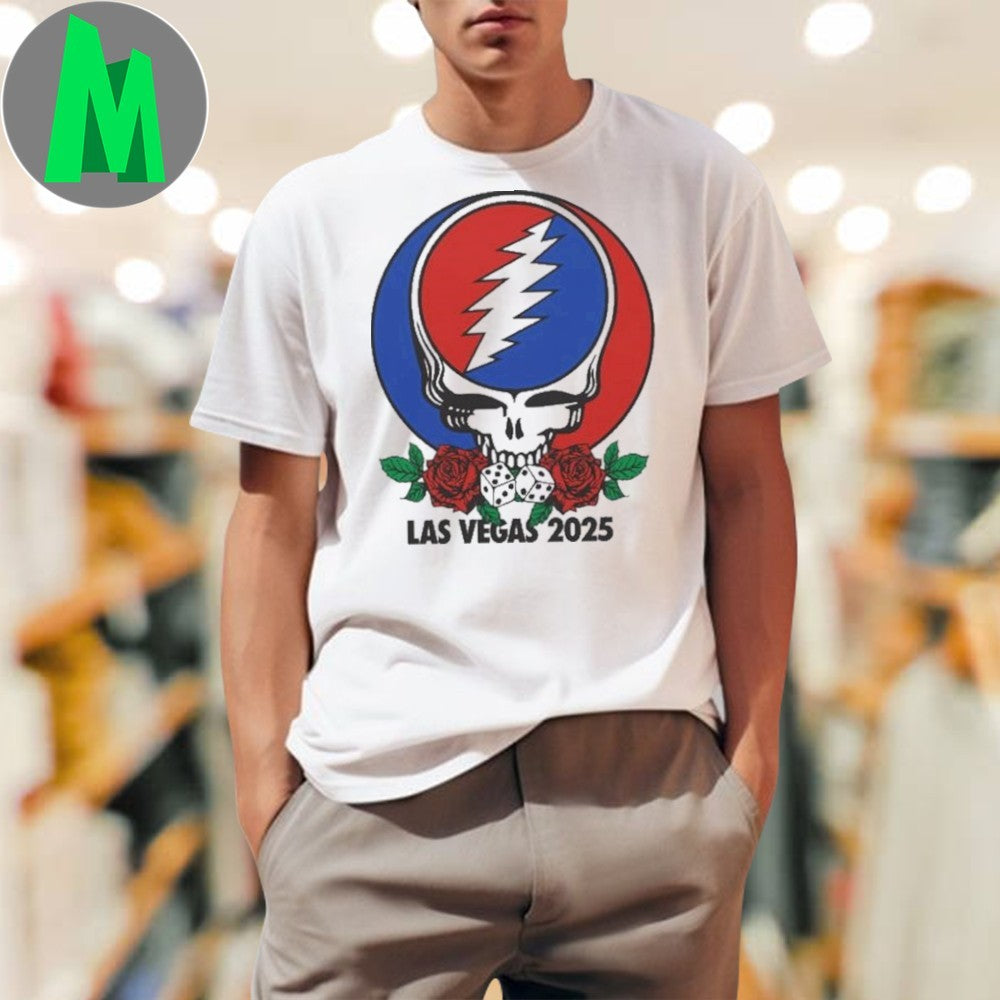Design Grateful Dead & Company Las Vegas 2025 Skull Lightning Bolt Roses Music Band Fan Shirt