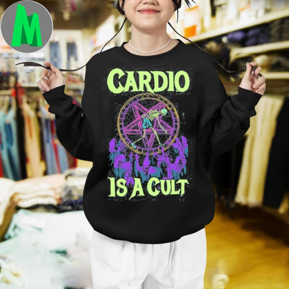 Design Raskolapparel Cardio Is A Cult Gym Fitness Workout Skeleton Pentagram Gothic Funny Fan Shirt