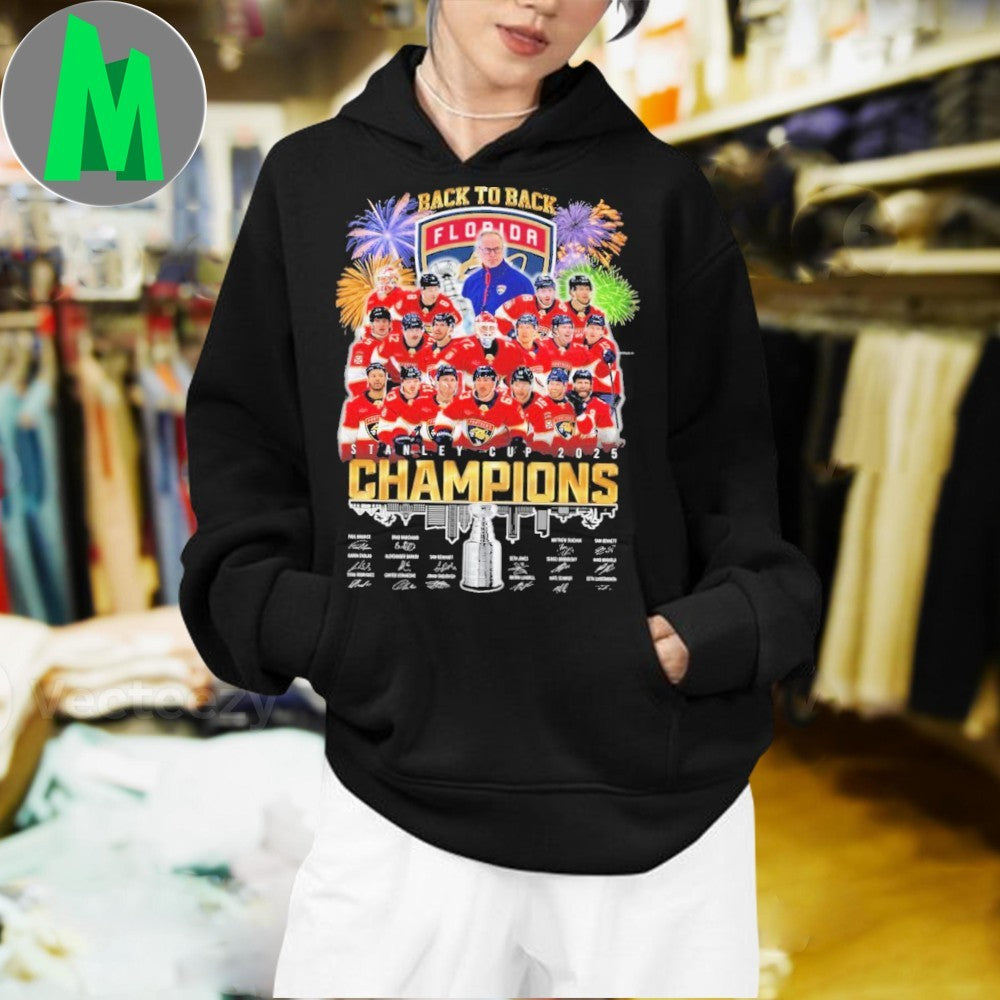 Design Red Florida Panthers Back To Back 2025 Stanley Cup Champions Graphic T-Shirt