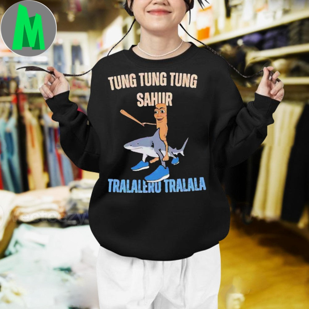 Design Tung Tung Tung Sahur Tralalero Tralala Shark Baseball Bat Meme Graphic T-Shirt