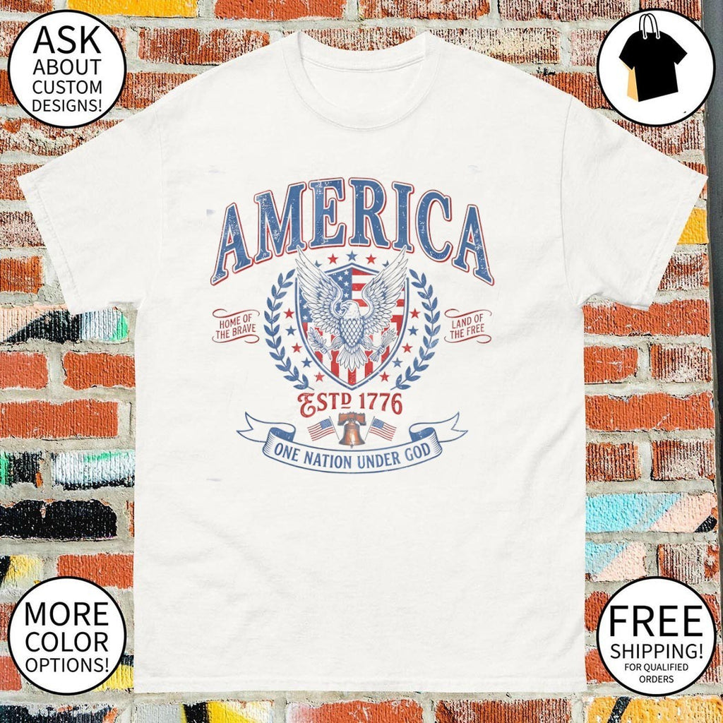Eagle America Shield Liberty Bell estd 1776 Home of the Brave Land of the Free shirt
