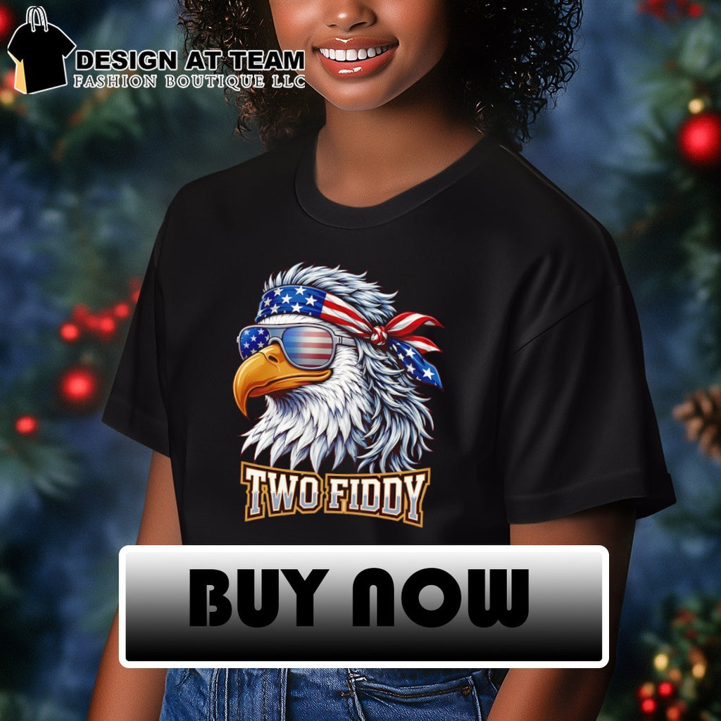Eagle Wearing American Flag Bandana and Sunglasses Two Fiddy shirt