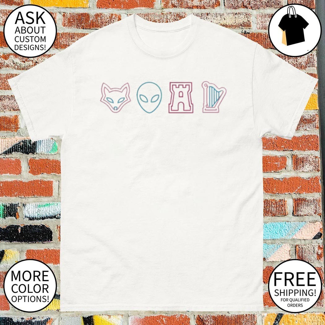 Fox alien castle harp icons design art Spurs basketball shirt