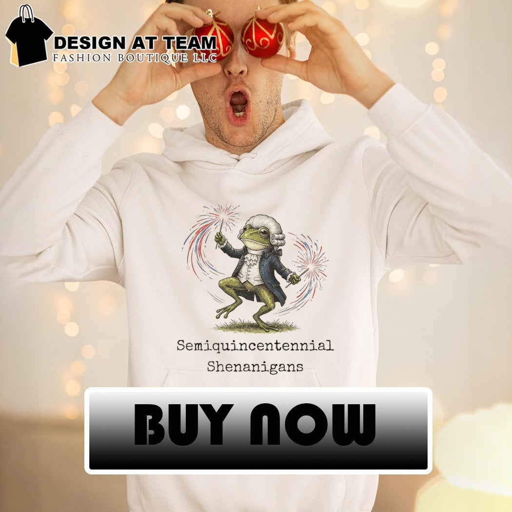 Frog in wig with sparklers Semiquincentennial Shenanigans t shirt