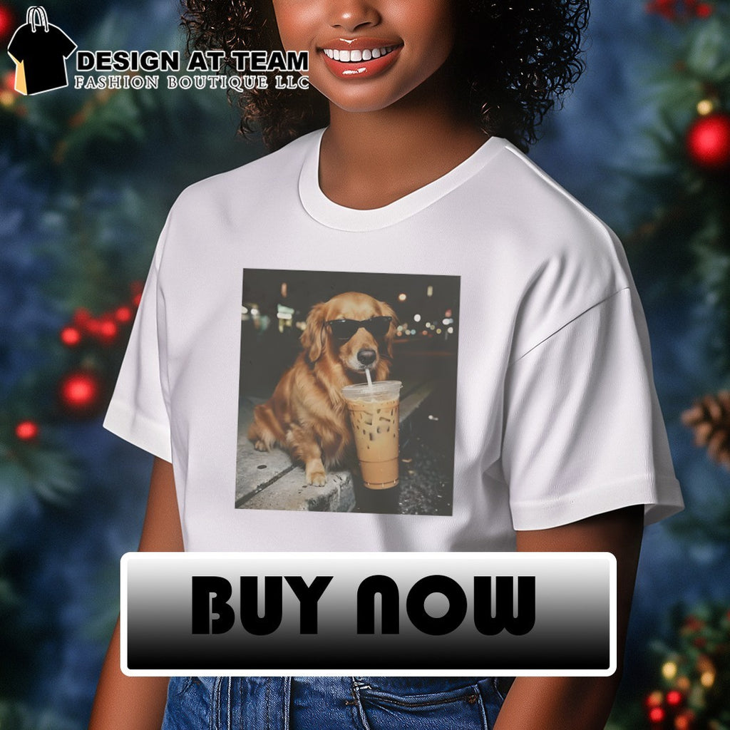 Funny Golden Retriever Drinking Iced Coffee shirt