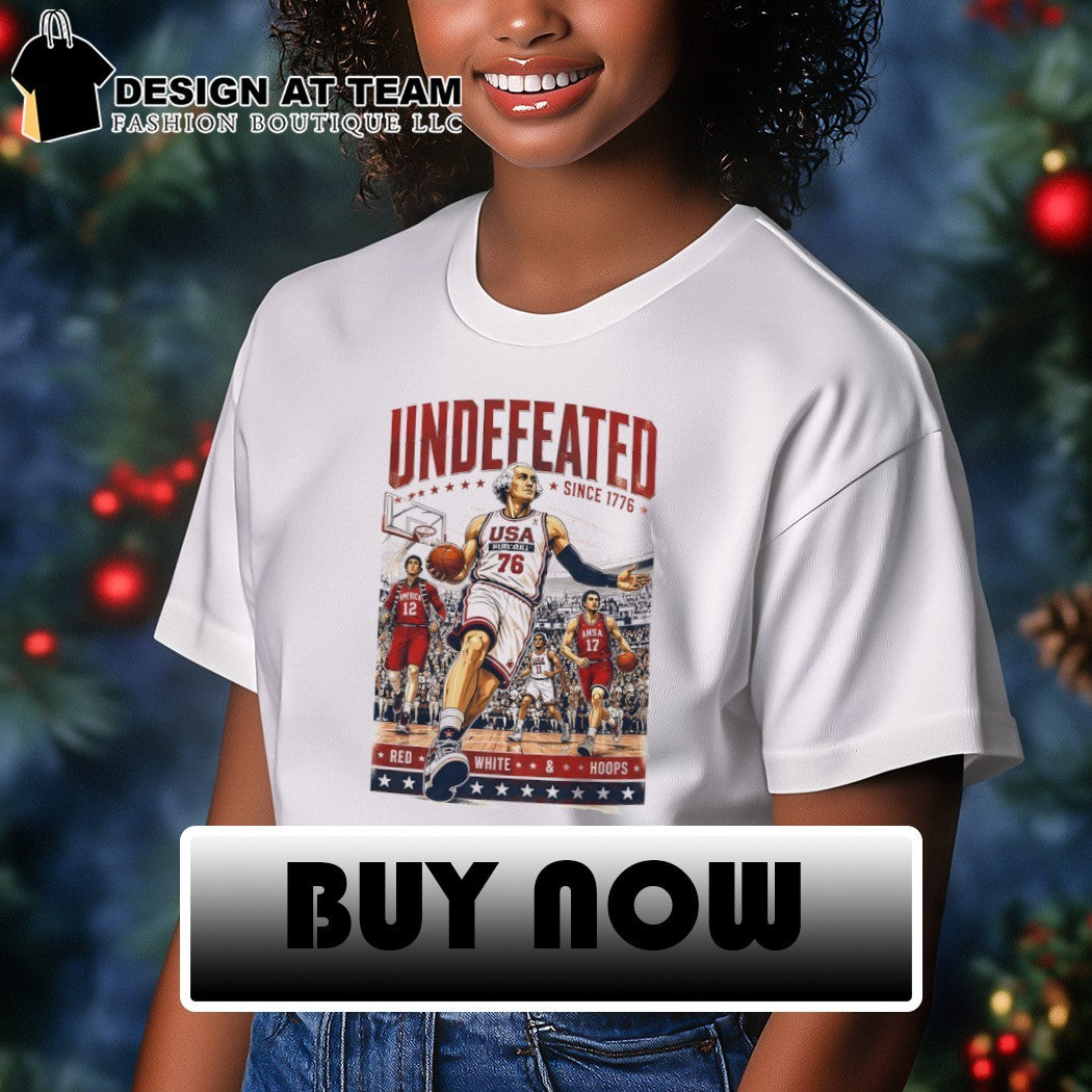 George Washington Basketball Since 1776 Undefeated red white hoops shirt