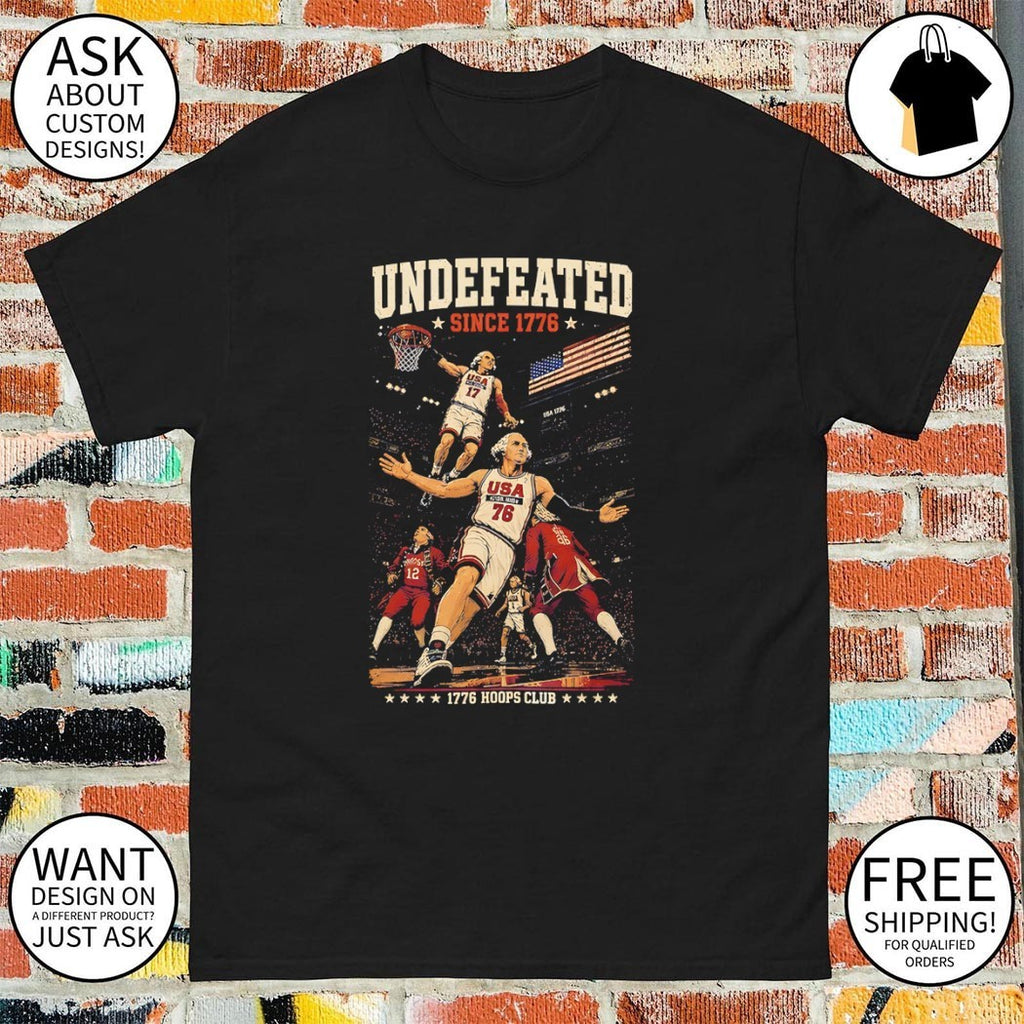 George Washington Basketball Vintage 1776 Hoops Club Undefeated red white hoops shirt