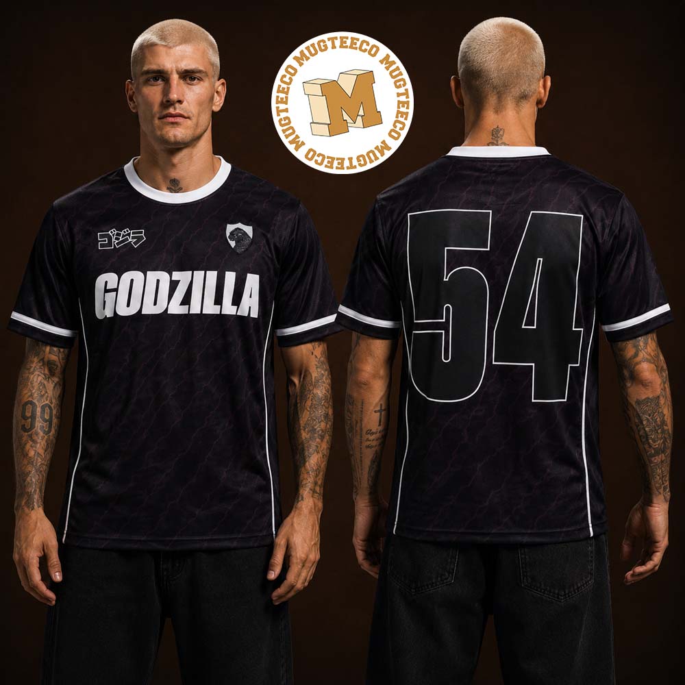 Godzilla 54 Black Purple Soccer Inspired Japanese Monster Football Jersey