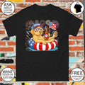 Golden Retriever dog holding beer USA 250 firework American flag 4th of July vintage shirt