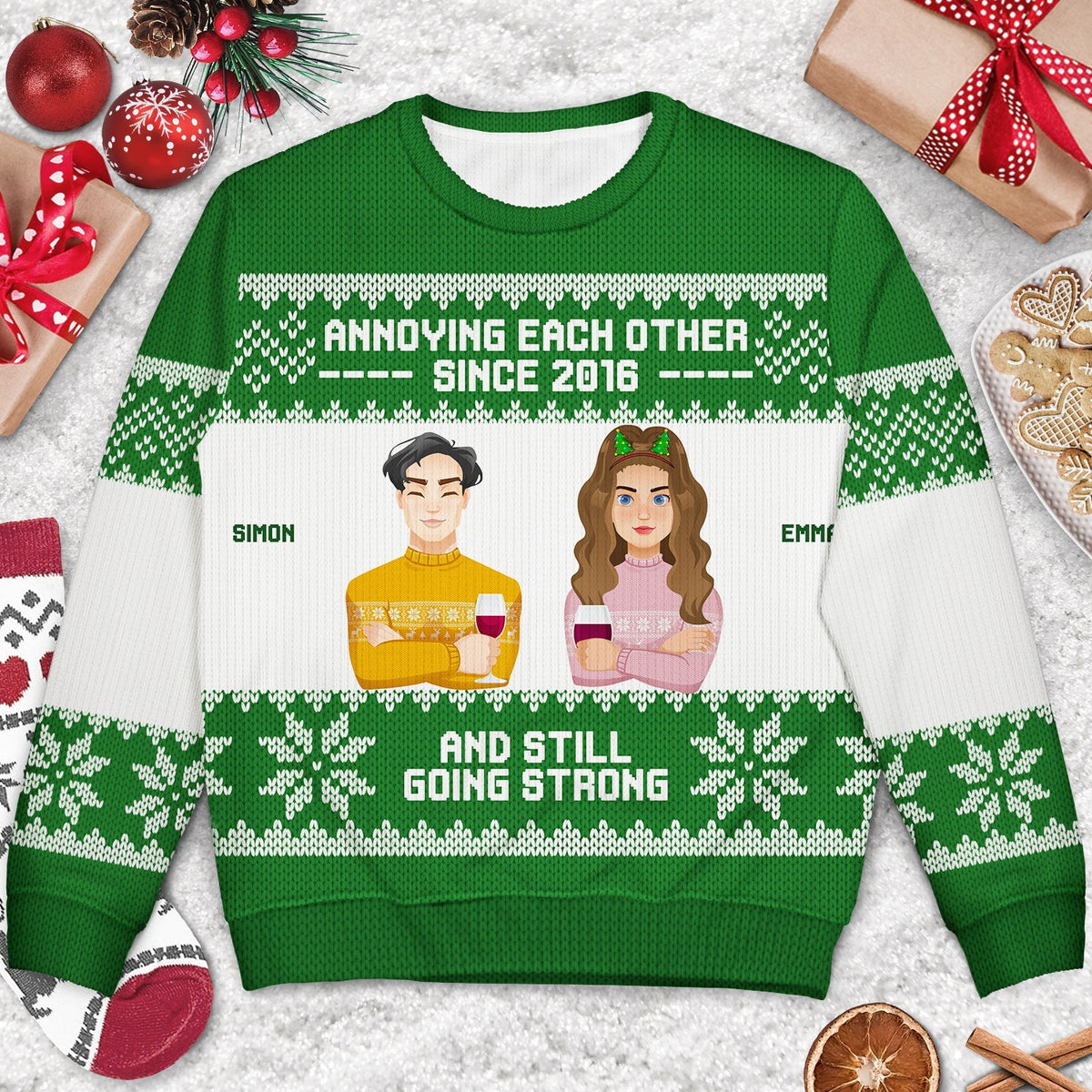 Annoying Each Other Since - Christmas Gift For Couples - Personalized Unisex Ugly Sweater