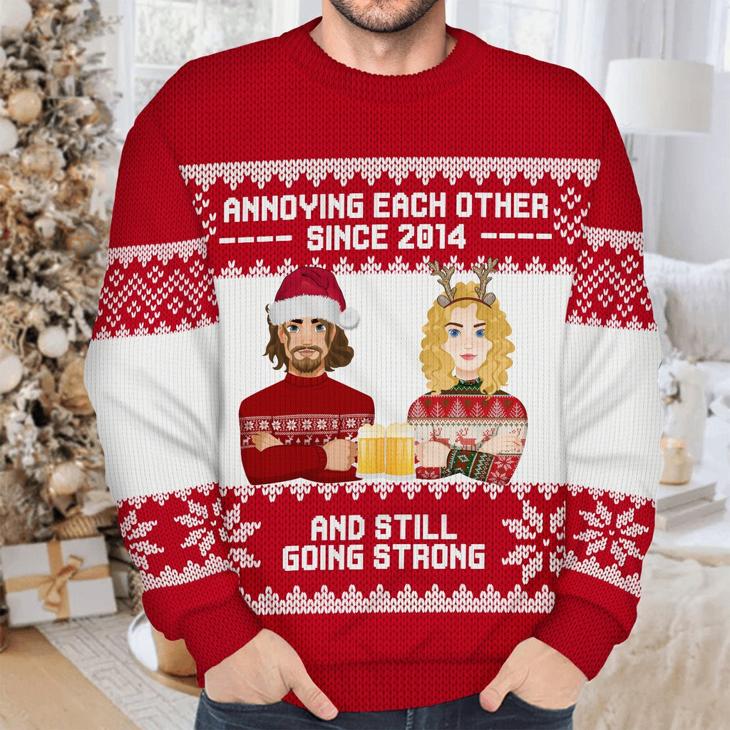 Annoying Each Other Since - Christmas Gift For Couples - Personalized Unisex Ugly Sweater