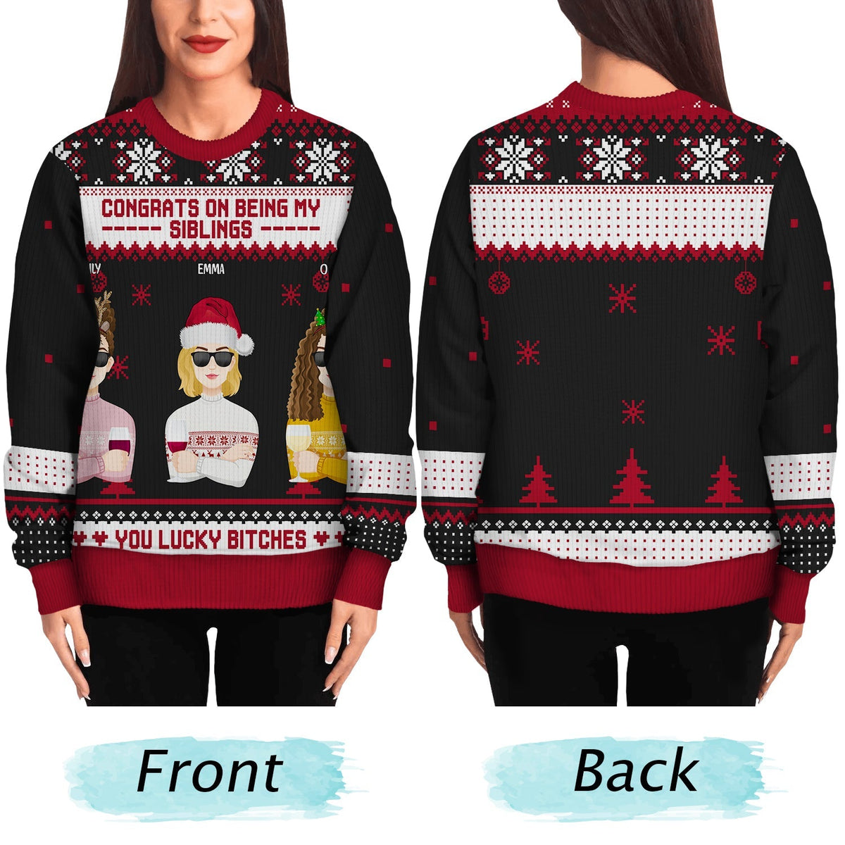 Christmas Flat Art Congrats On Being My Bestie - Gift For Bestie - Personalized Unisex Ugly Sweater