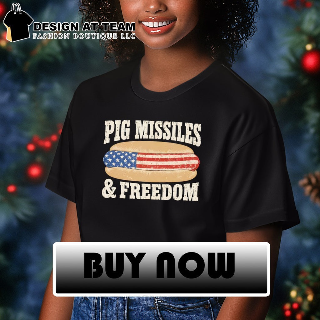 Hotdog Pig Missiles and Freedom American flag 2026 shirt