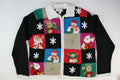 Patchwork design with Santas, reindeer, Large Size. Christmas Sweater