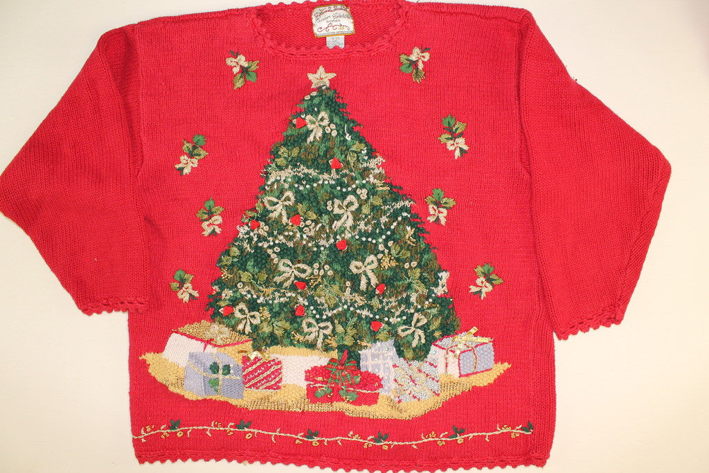 Light Up Golden Tree with Lights!- Large Christmas Sweater