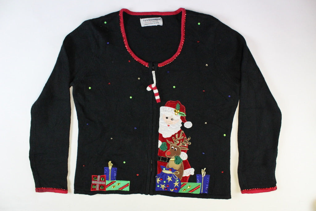 Santa with a reindeer with gifts. Size Small. Christmas Sweater