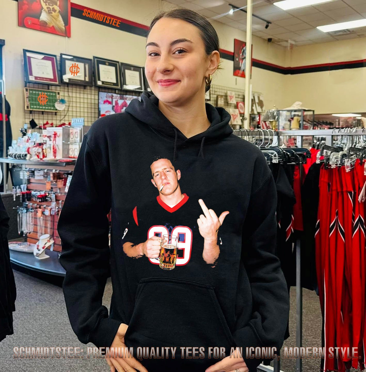 J.J. Watt Houston Texans holding beer middle finger shirt