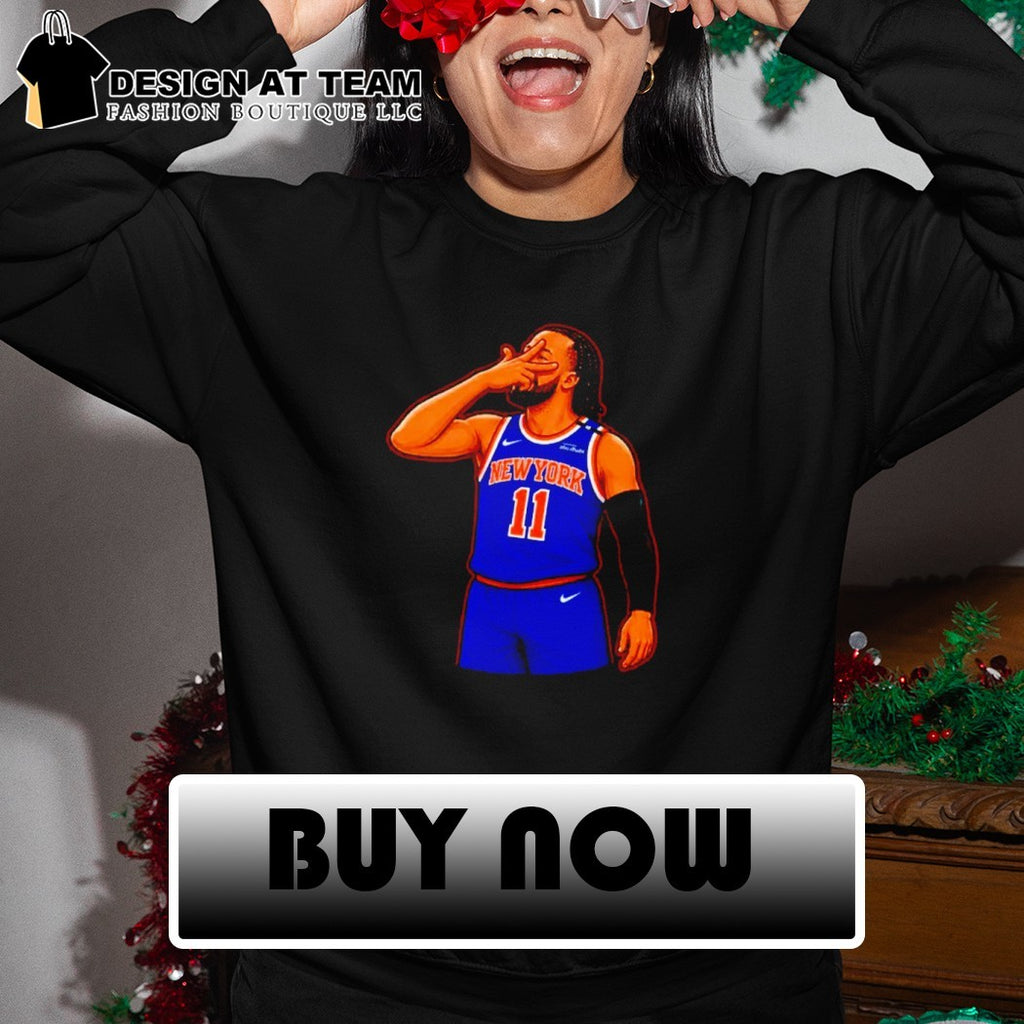 Jalen Brunson New York 11 basketball star player signature pose jersey shirt