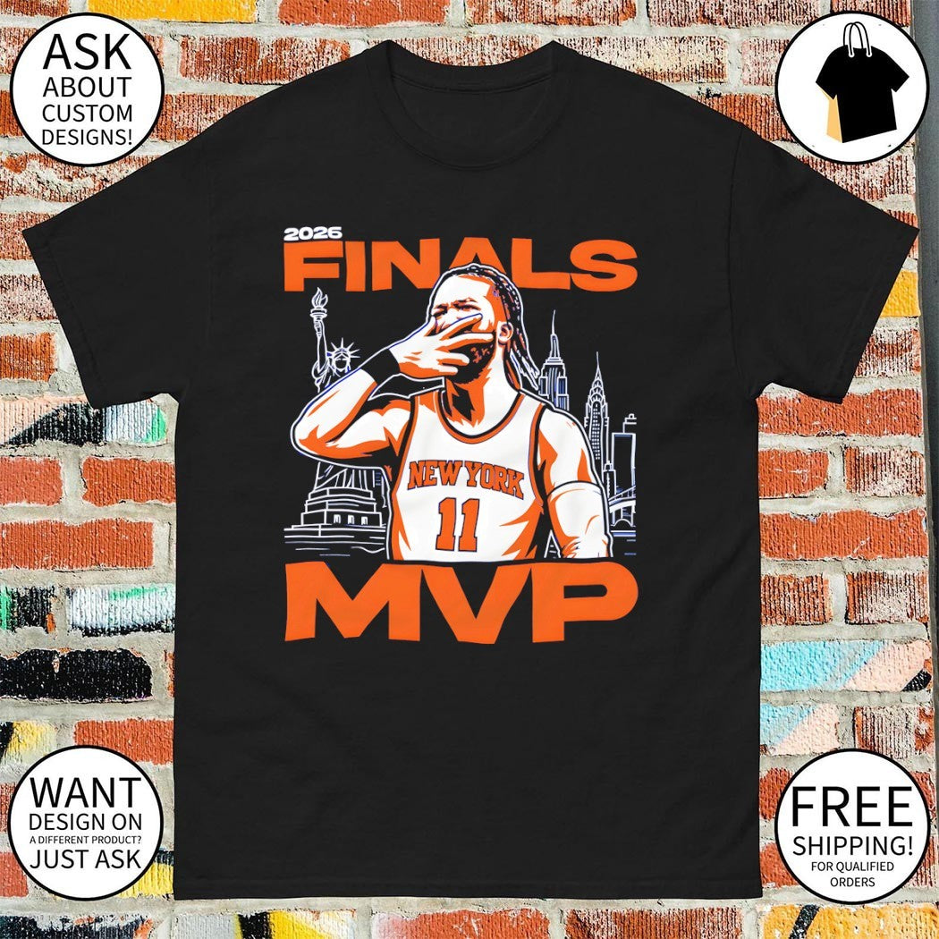 Jalen Brunson celebration New York Basketball 2026 Finals MVP shirt
