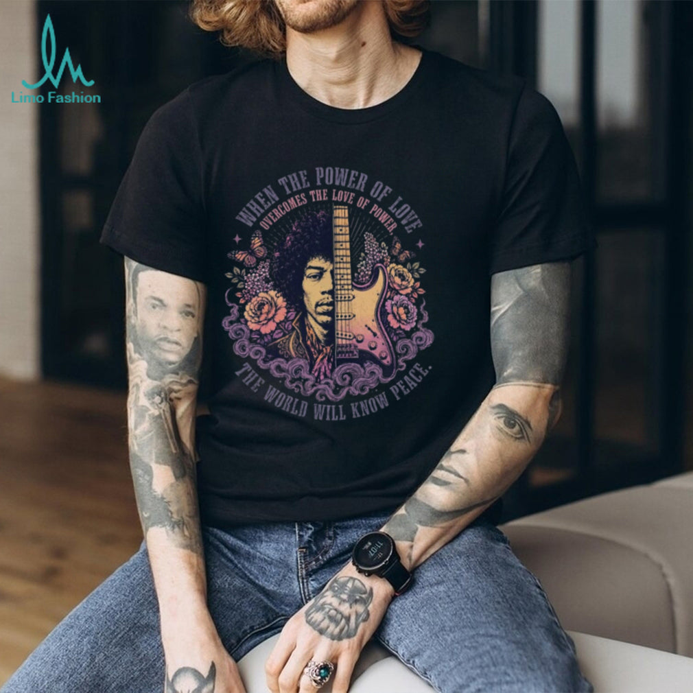 Jimi Hendrix Power Of Love Floral Guitar Peace Unisex Shirt