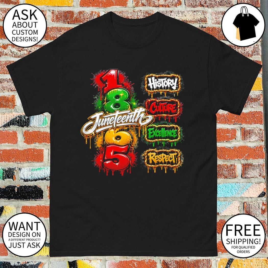 Juneteenth apparel featuring 1865 History Culture Excellence and Respect text shirt