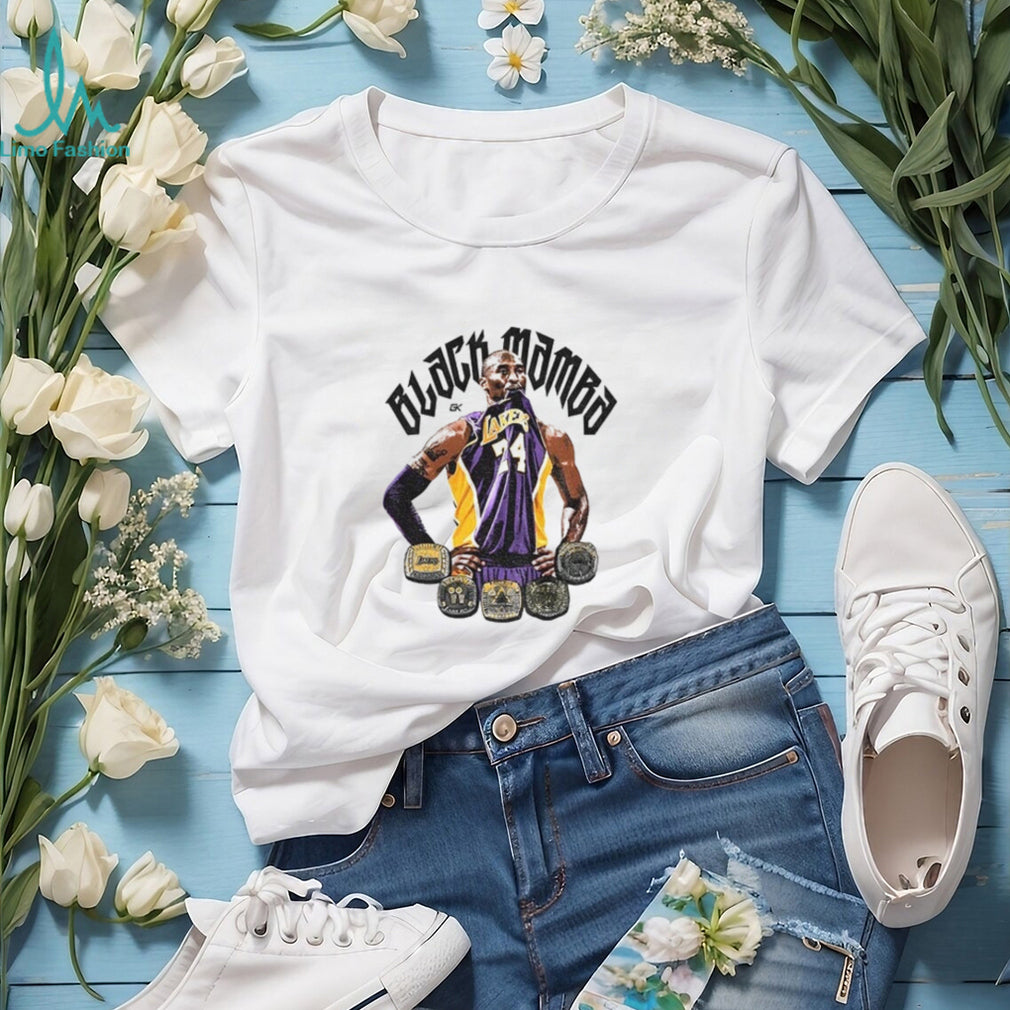 Kobe Bryant Los Angeles Lakers championship rings Black Mamba jersey print shirt