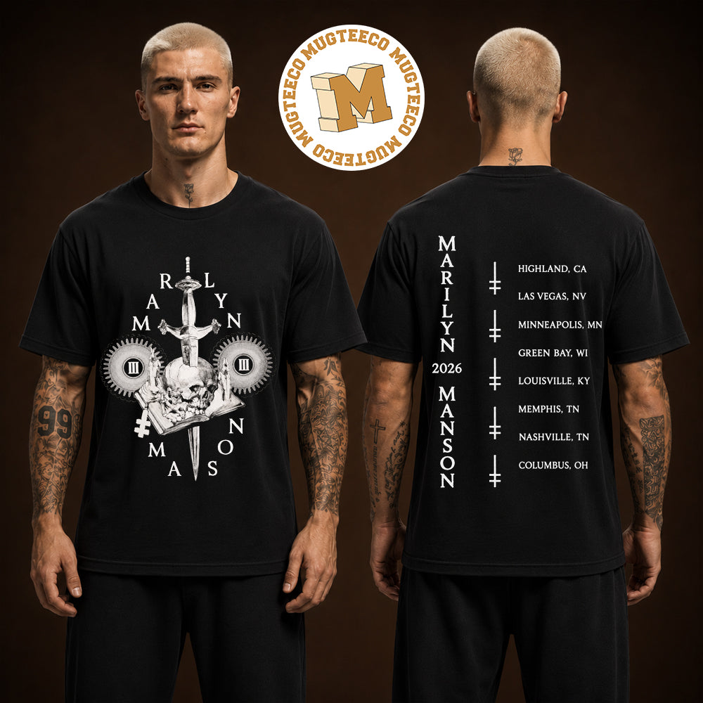 Marilyn Mason Tour 2026 Exclusive Tee Sword and Skull Two Sided Unisex T Shirt