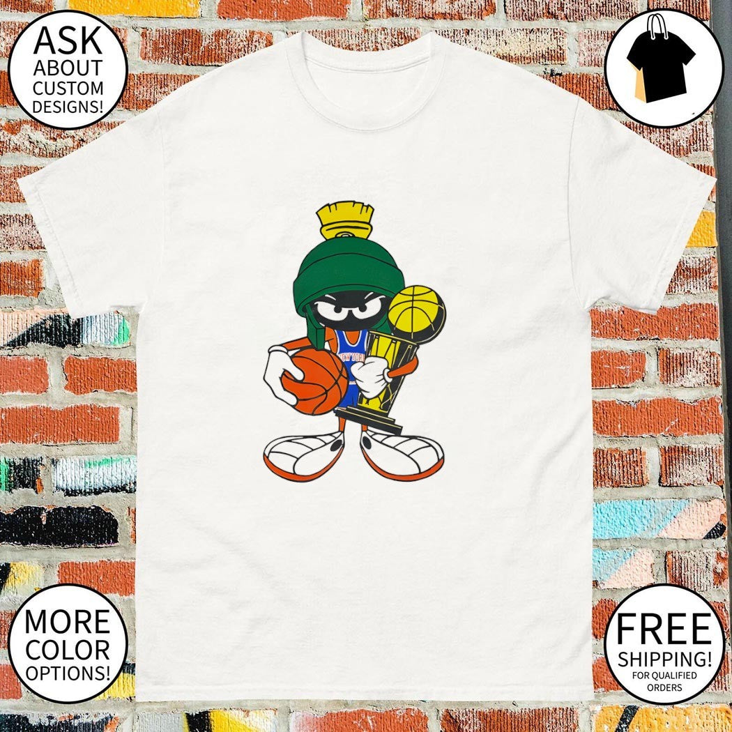 Marvin the Martian holding New York basketball championship trophy shirt