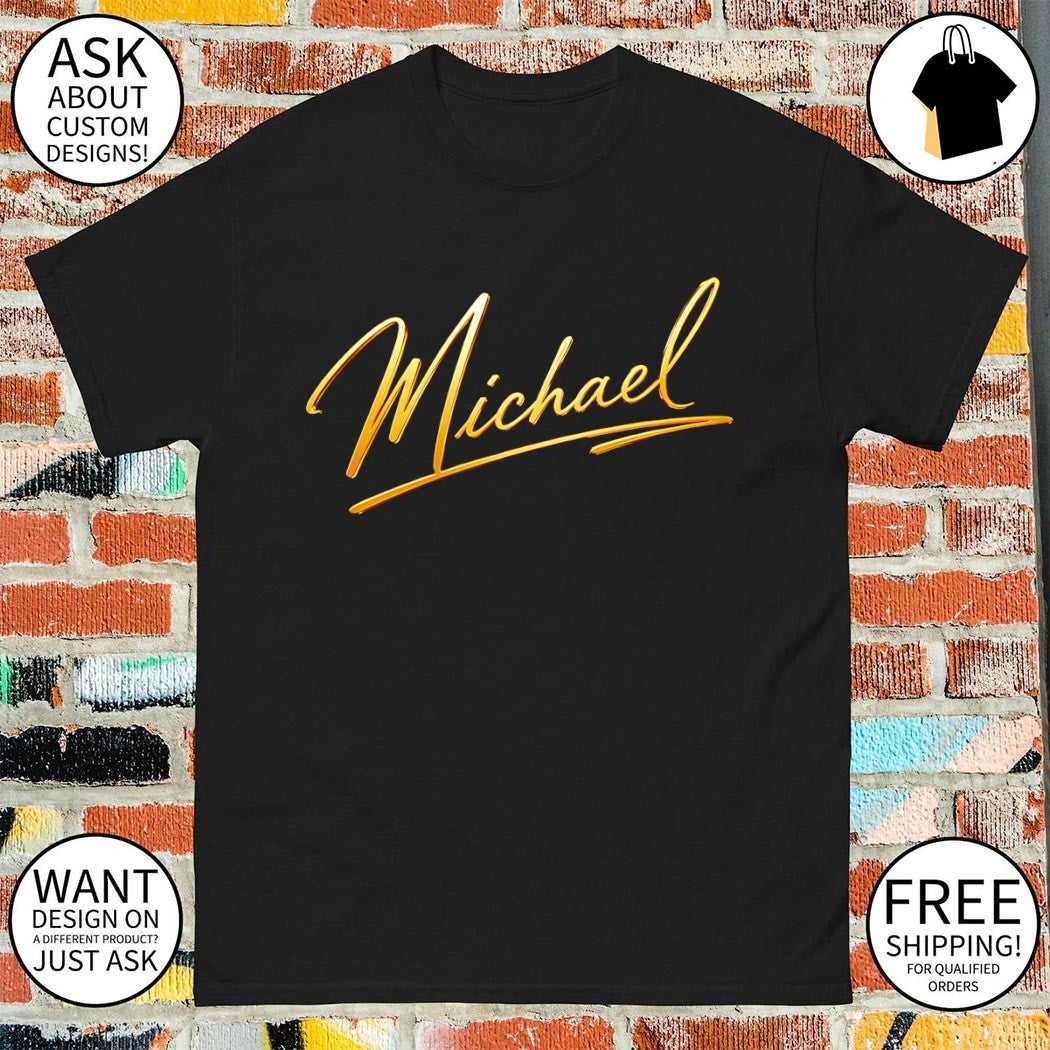 Michael signature gold text shirt