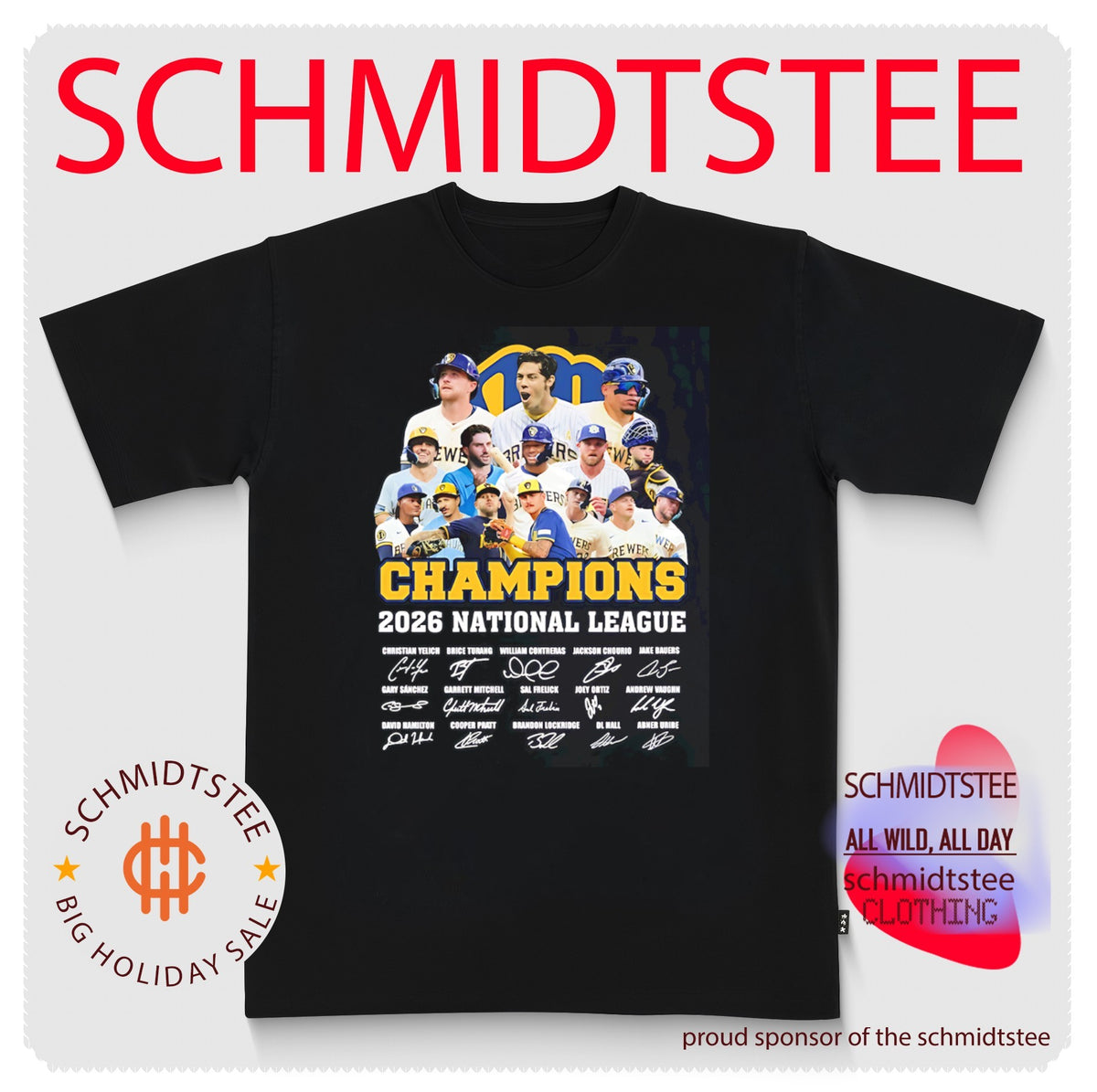 Milwaukee Brewers 2026 NL Champions players signatures shirt
