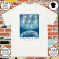 Motorboat on lake with Firework America 250 250 Years of Freedom 1776 2026 shirt