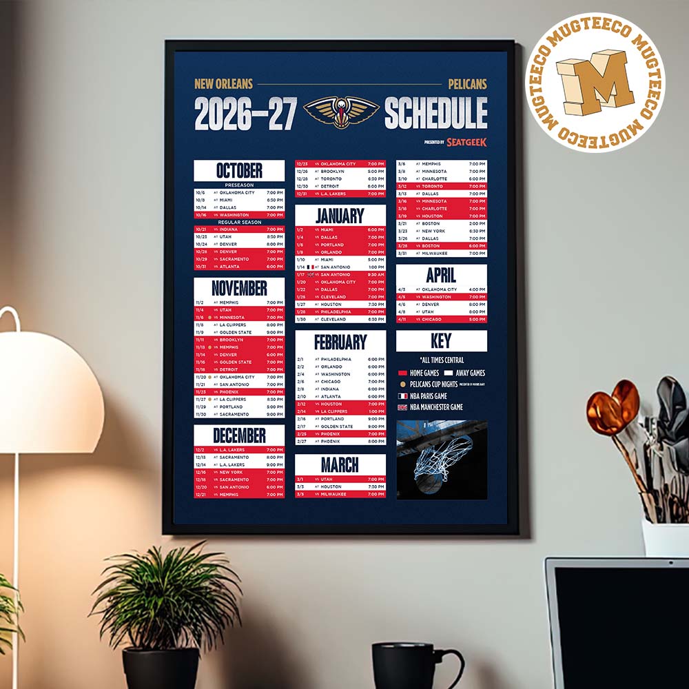 New Orleans Pelicans NBA 2026 2027 Schedule Home Decor Poster Canvas