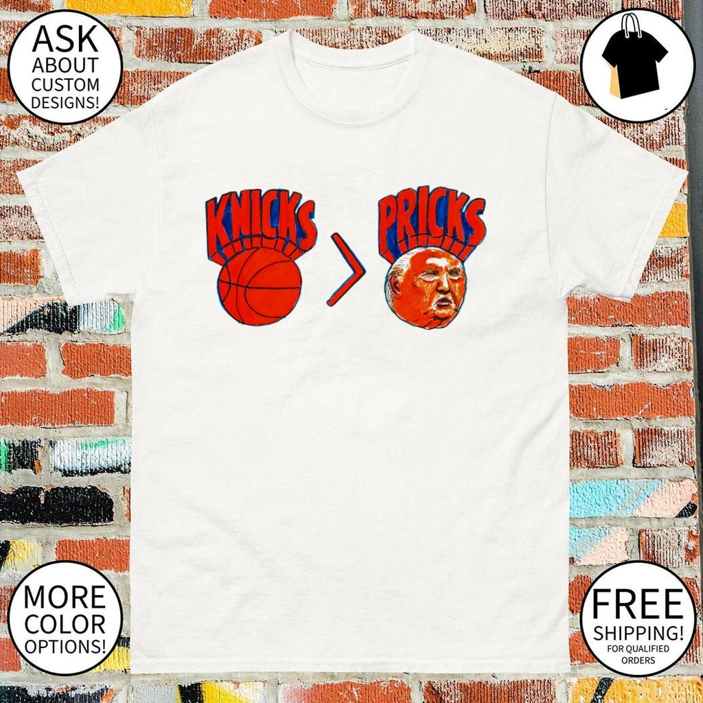 New York basketball team and Donald Trump satirical illustration Knicks Pricks shirt