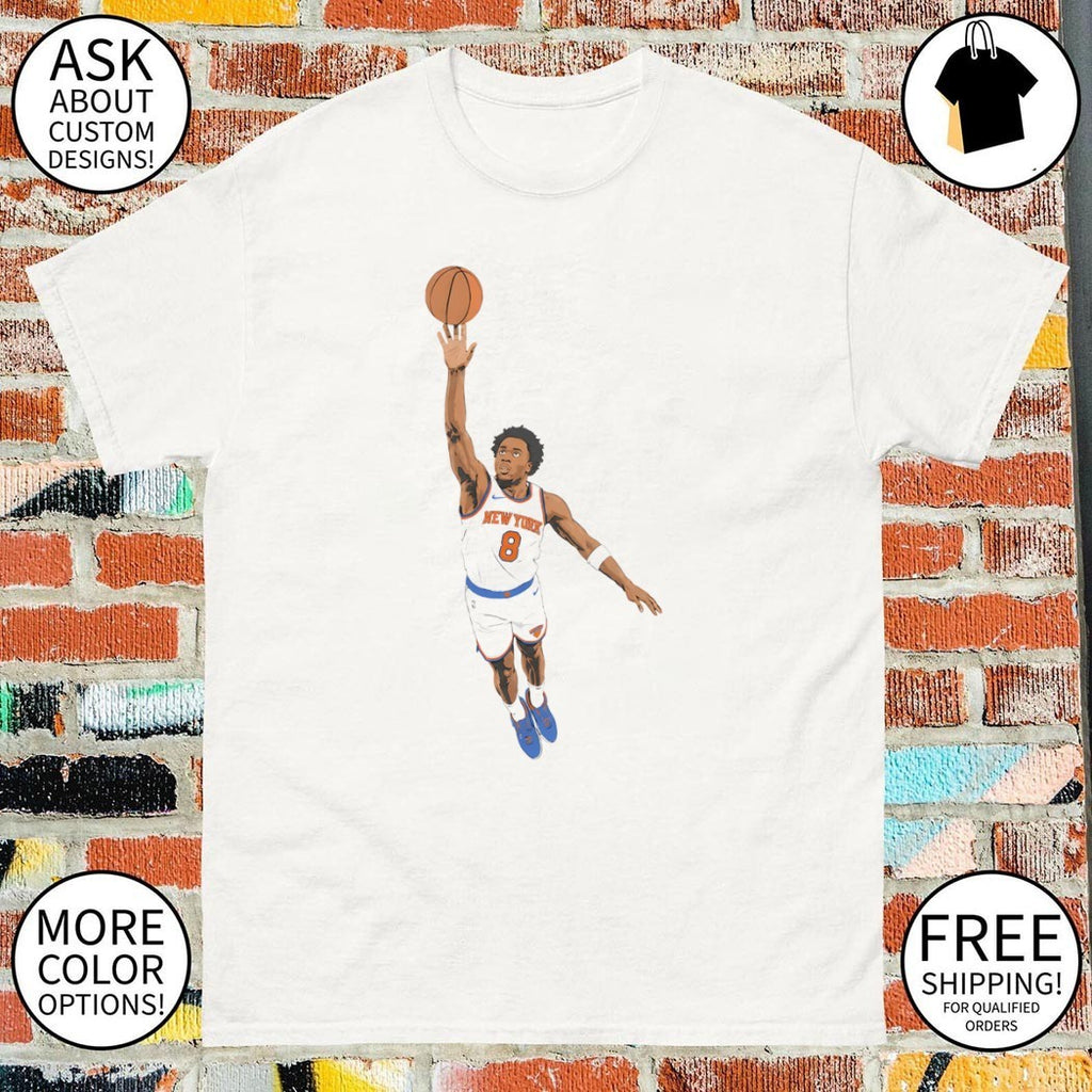 OG Anunoby New York 8 basketball tip-in pose shirt