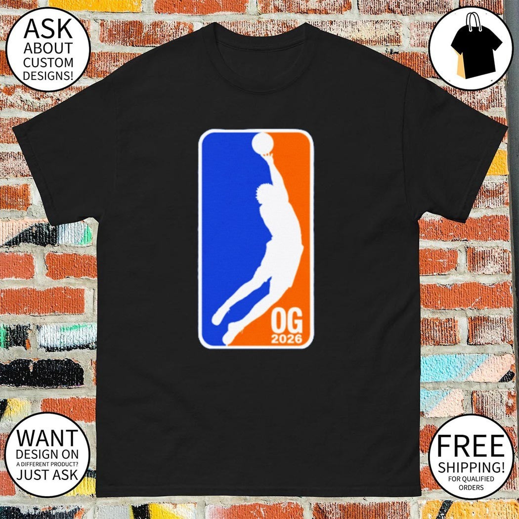 OG Anunoby Tip-in pose NBA logo Knicks champion shirt