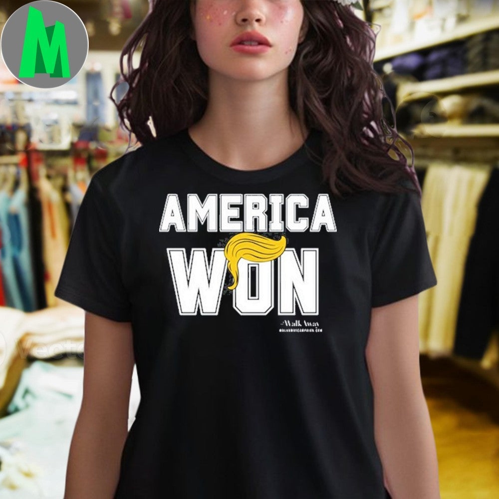 America Won Political Slogan T-Shirt US Flag Graphic Patriotic Tee