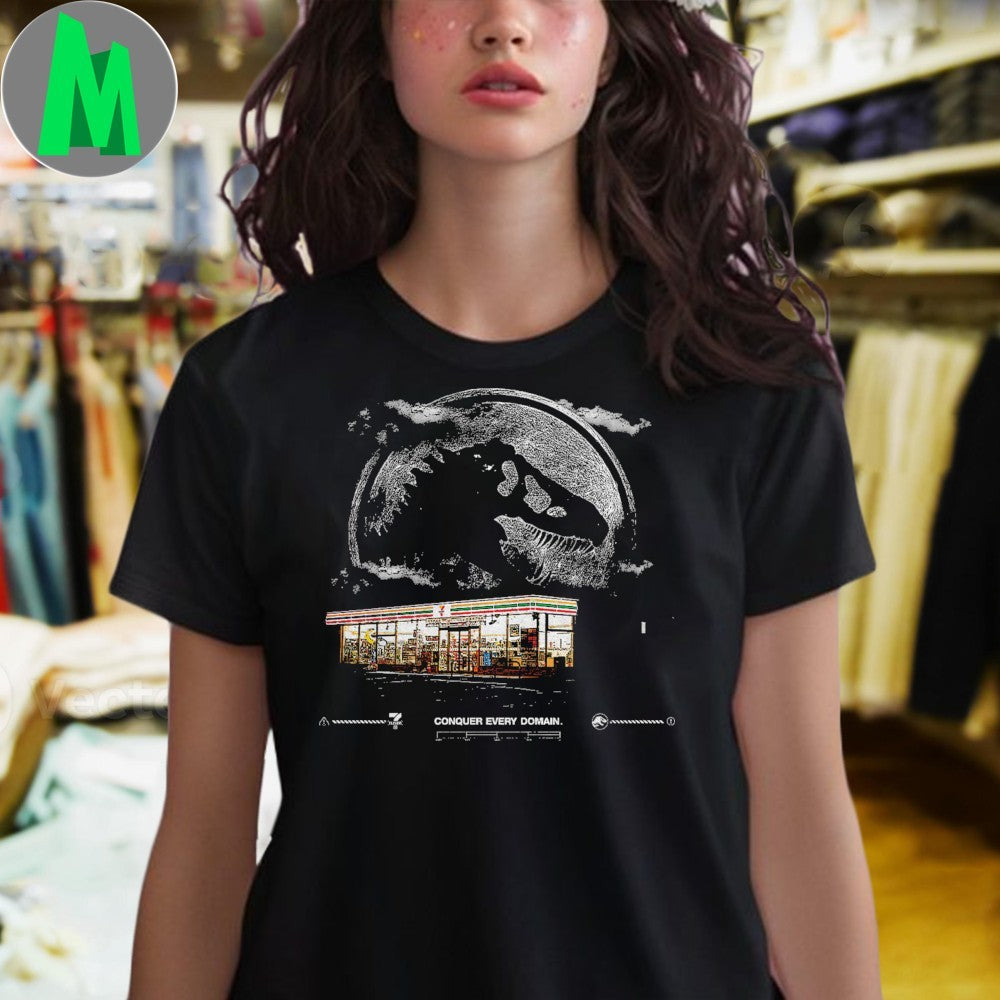 Black 7-Eleven x Jurassic World Rebirth Dinosaur Graphic T-Shirt