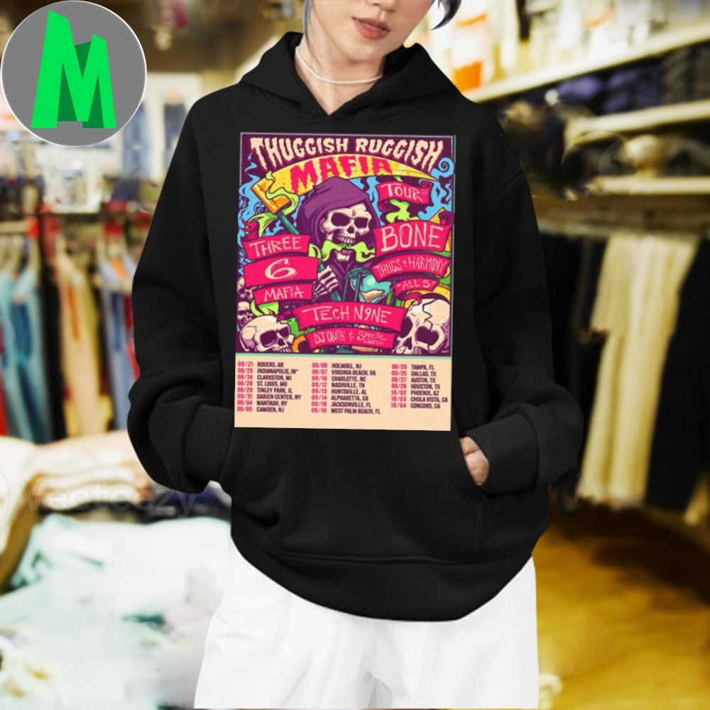 Bone Thugs-N-Harmony Three 6 Mafia On Thuggish Ruggish Mafia Tour 2025 Poster Schedule Tour Shirt