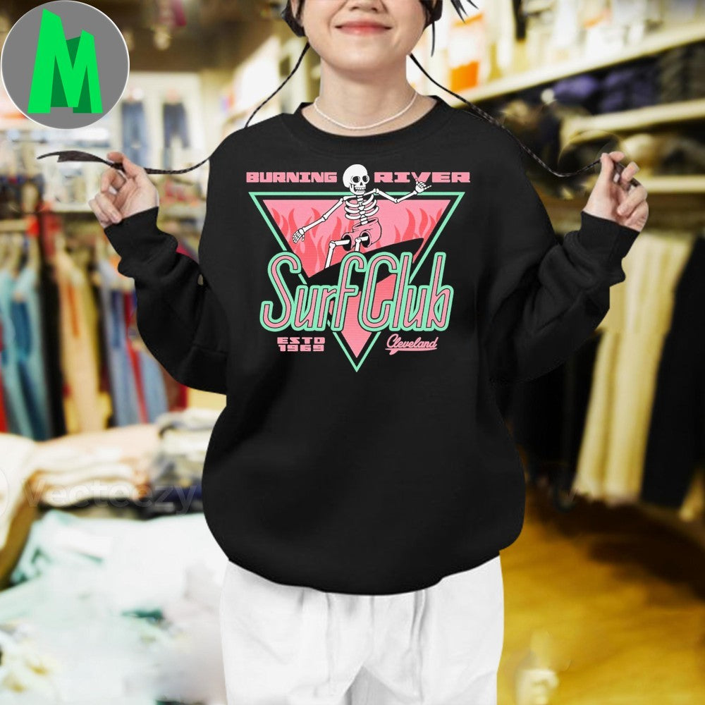 Burning River Surf Club Cleveland Skeleton Vaporwave Graphic T-Shirt